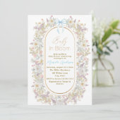 Invitation Elégante aquarelle bébé dans le sang Fleurs roses  (Debout devant)