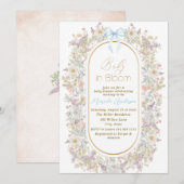 Invitation Elégante aquarelle bébé dans le sang Fleurs roses  (Devant / Derrière)