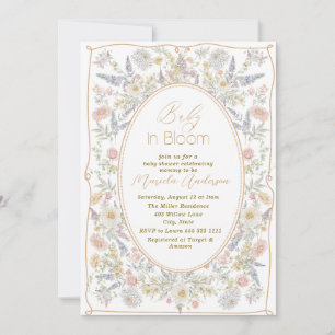 Invitation Elégante aquarelle bébé dans le sang Fleurs roses