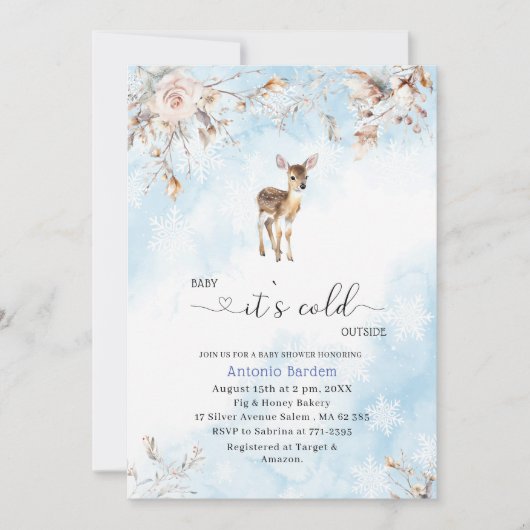 Invitation Elégante aquarelle bébé il fait froid dehors Bébé  (Devant)
