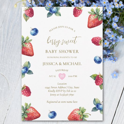 Invitation Elégante aquarelle Berry Baby shower doux