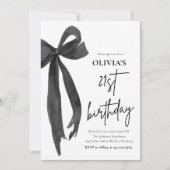 Invitation Elégante aquarelle Black Bow 21e fête d'anniversai (Devant)