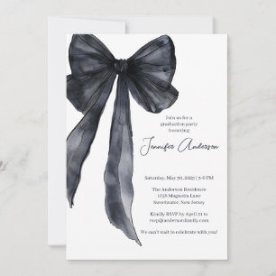 Invitation Elégante Aquarelle Black Bow Graduation Party