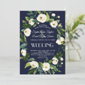 Invitation Elégante aquarelle blanc Floral bleu foncé Mariage (Debout devant)