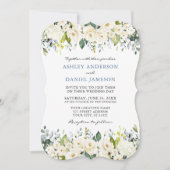 Invitation Elégante aquarelle blanc Floral Dusty Blue Mariage (Devant)
