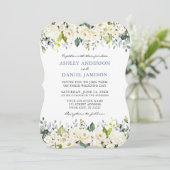 Invitation Elégante aquarelle blanc Floral Dusty Blue Mariage (Debout devant)