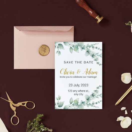 Invitation Elégante aquarelle blanche et verte à la florale E