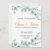 Invitation Elégante aquarelle blanche et verte à la florale E (Devant)