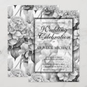 Invitation Elégante aquarelle blanche grise noire (Devant / Derrière)