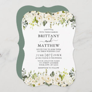 Invitation Elégante aquarelle blanche Mariage vert Sage