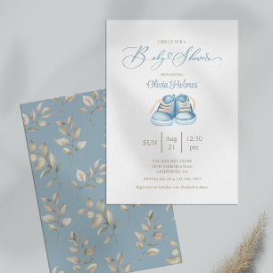 Invitation Elégante aquarelle Bleu Baby Baby shower de chauss