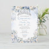Invitation Elégante aquarelle bleu clair Floral Quinceañera (Debout devant)