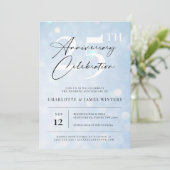 Invitation Elégante aquarelle bleu classique 25e anniversaire (Debout devant)