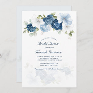 Invitation Elégante aquarelle bleu Dusty Fête des mariées flo