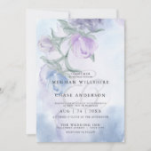 Invitation Elégante aquarelle bleu Dusty Floral (Devant)