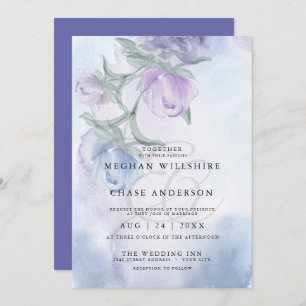 Invitation Elégante aquarelle bleu Dusty Floral