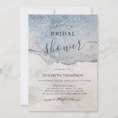 Invitation Elégante aquarelle Bleu Fête des mariées moderne (Devant)