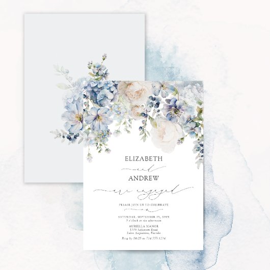 Invitation Elégante aquarelle bleu Fiançailles de jardin