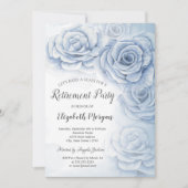 Invitation Élégante aquarelle bleu Fleurs Retraite (Devant)