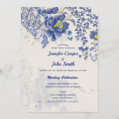 Invitation Elégante aquarelle Bleu Floral Mariage botanique I (Devant / Derrière)