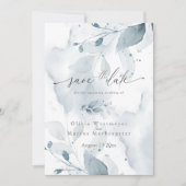 Invitation Elégante aquarelle Bleu Foliage Enregistrer la dat (Devant)