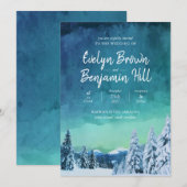 Invitation Elégante aquarelle bleu hiver Mariage de neige Inv (Devant / Derrière)