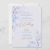 Invitation Elégante aquarelle bleu hyacinthe faux or (Devant)