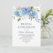 Invitation Elégante aquarelle bleu Hydrangea BRIDAL LUNCHEON (Debout devant)