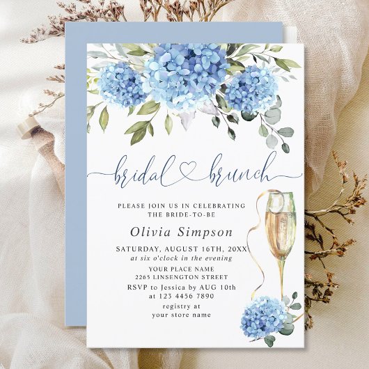 Invitation Elégante aquarelle bleu Hydrangea FÊTE DES MARIÉES