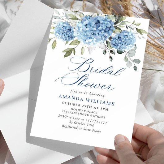 Invitation Elégante aquarelle bleu Hydrangea FÊTE DES MARIÉES