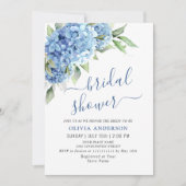 Invitation Elégante aquarelle bleu Hydrangea FÊTE DES MARIÉES (Devant)