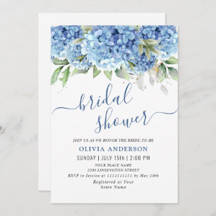 Invitation Elégante aquarelle bleu Hydrangea FÊTE DES MARIÉES