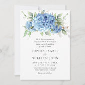 Invitation Elégante aquarelle bleu Hydrangea Mariage floral (Devant)