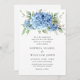 Invitation Elégante aquarelle bleu Hydrangea Mariage floral
