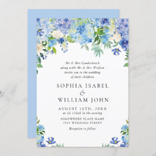 Invitation Elégante aquarelle bleu Hydrangea Mariage floral