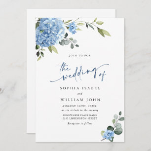 Invitation Elégante aquarelle bleu Hydrangea Mariage floral