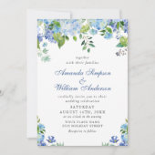 Invitation Elégante aquarelle bleu Hydrangea Mariage floral (Devant)
