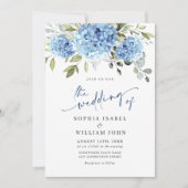 Invitation Elégante aquarelle bleu Hydrangea Mariage floral (Devant)