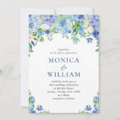 Invitation Elégante aquarelle bleu Hydrangea Mariage floral (Devant)