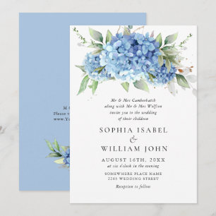 Invitation Elégante aquarelle bleu Hydrangea Mariage floral