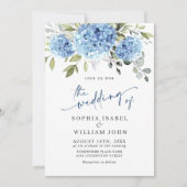 Invitation Elégante aquarelle bleu Hydrangea Mariage floral (Devant)