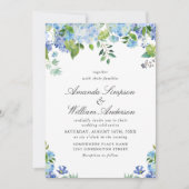 Invitation Elégante aquarelle bleu Hydrangea Mariage floral (Devant)