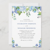 Invitation Elégante aquarelle bleu Hydrangea Mariage floral (Devant)