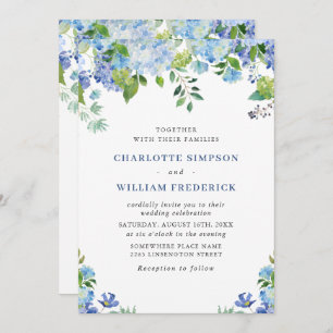 Invitation Elégante aquarelle bleu Hydrangea Mariage floral