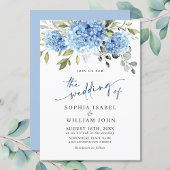 Invitation Elégante aquarelle bleu Hydrangea Mariage floral