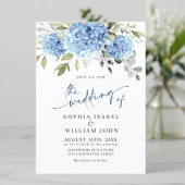 Invitation Elégante aquarelle bleu Hydrangea Mariage floral