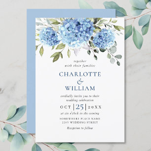 Invitation Elégante aquarelle bleu Hydrangea Mariage floral