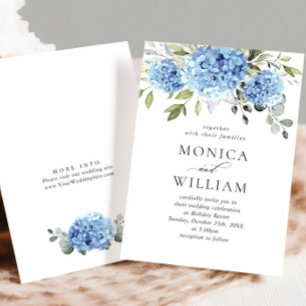 Invitation Elégante aquarelle bleu Hydrangea Mariage floral