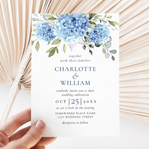 Invitation Elégante aquarelle bleu Hydrangea Mariage floral