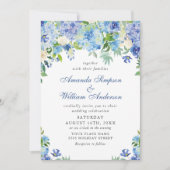 Invitation Elégante aquarelle bleu Hydrangea Mariage floral (Devant)